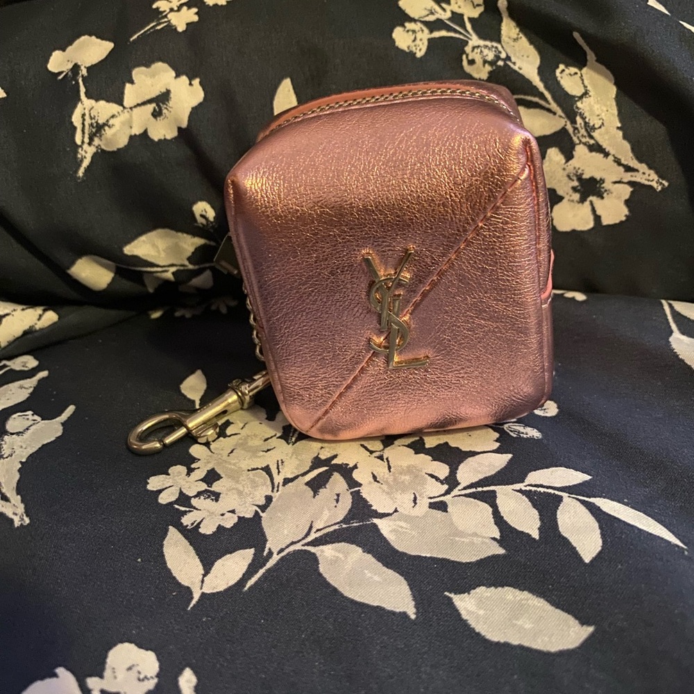 NWOT YSL Saint Laurent cube coin pouch in metallic Pink